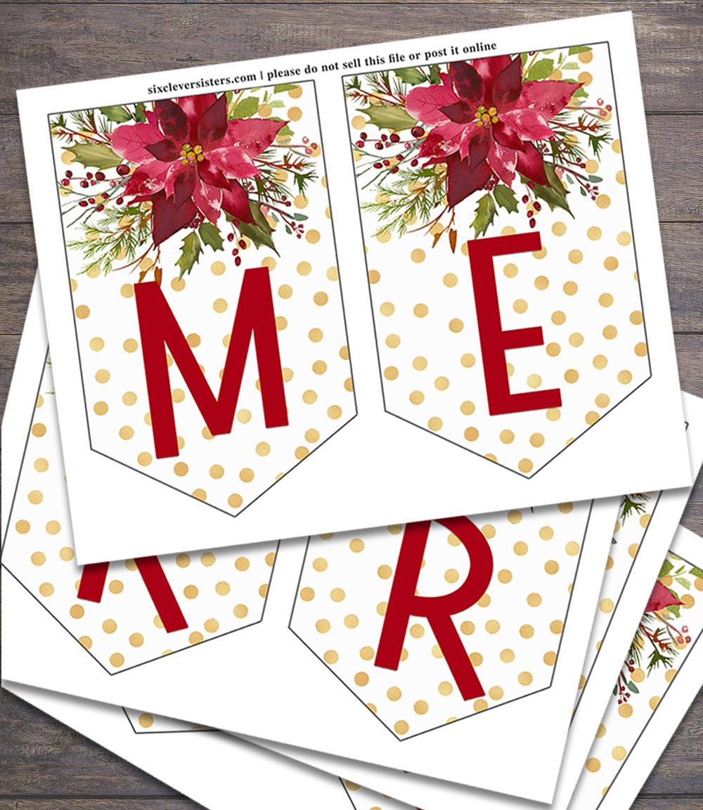 printable christmas banner - six clever sisters